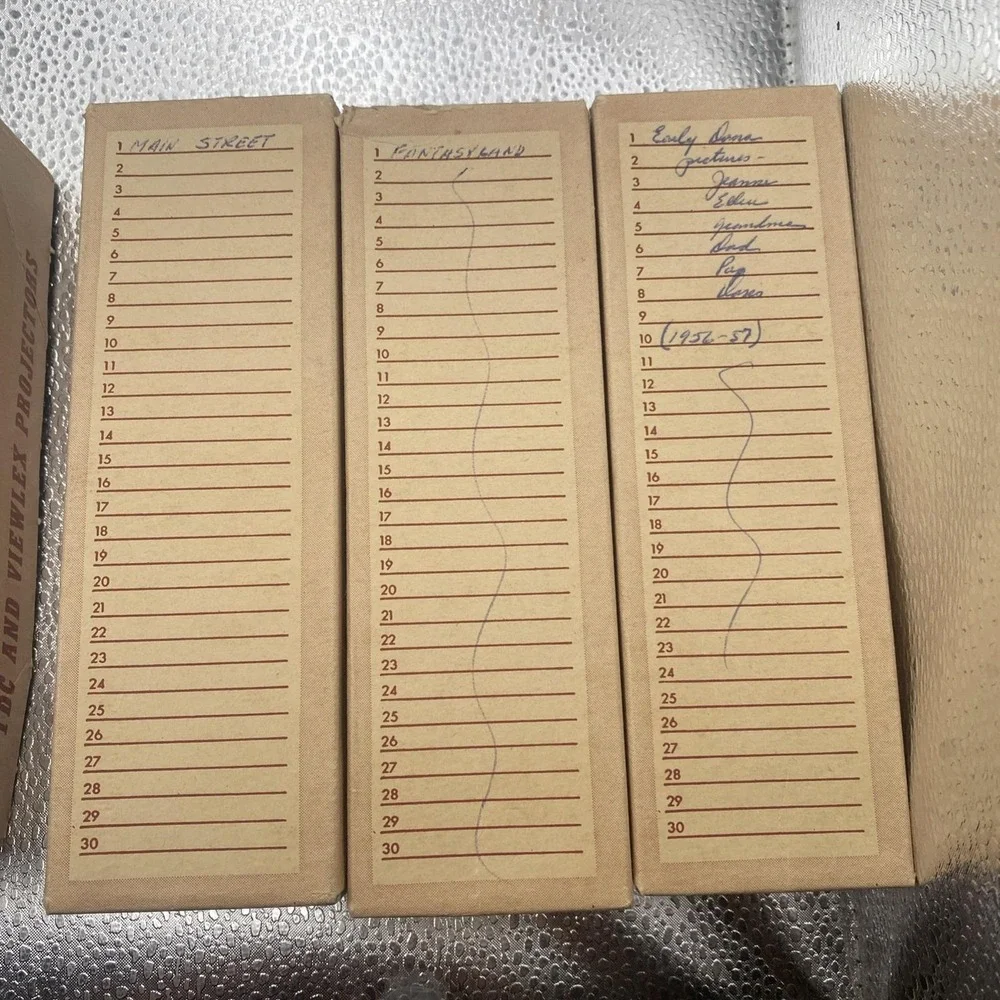 Lot of 7 Vintage TDC Micro-Fit 30 Slide Trays with cardboard lids